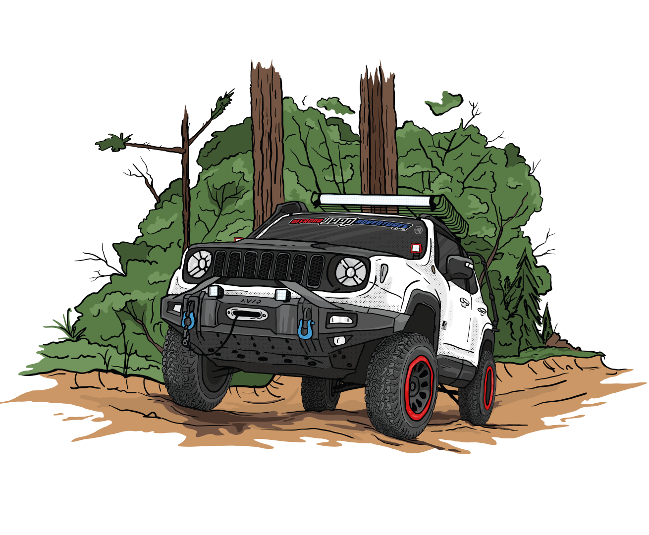 Lexica - Remote Control Jeep cartoon drawing going over mountain terrain,  black and white pencil drawing, crisp on white background