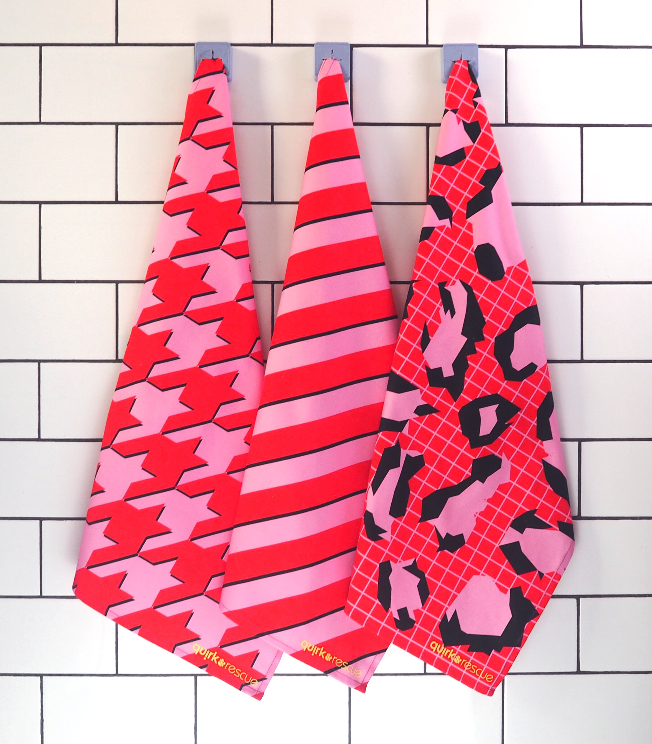 Red and Pink Tea Towel Trio.