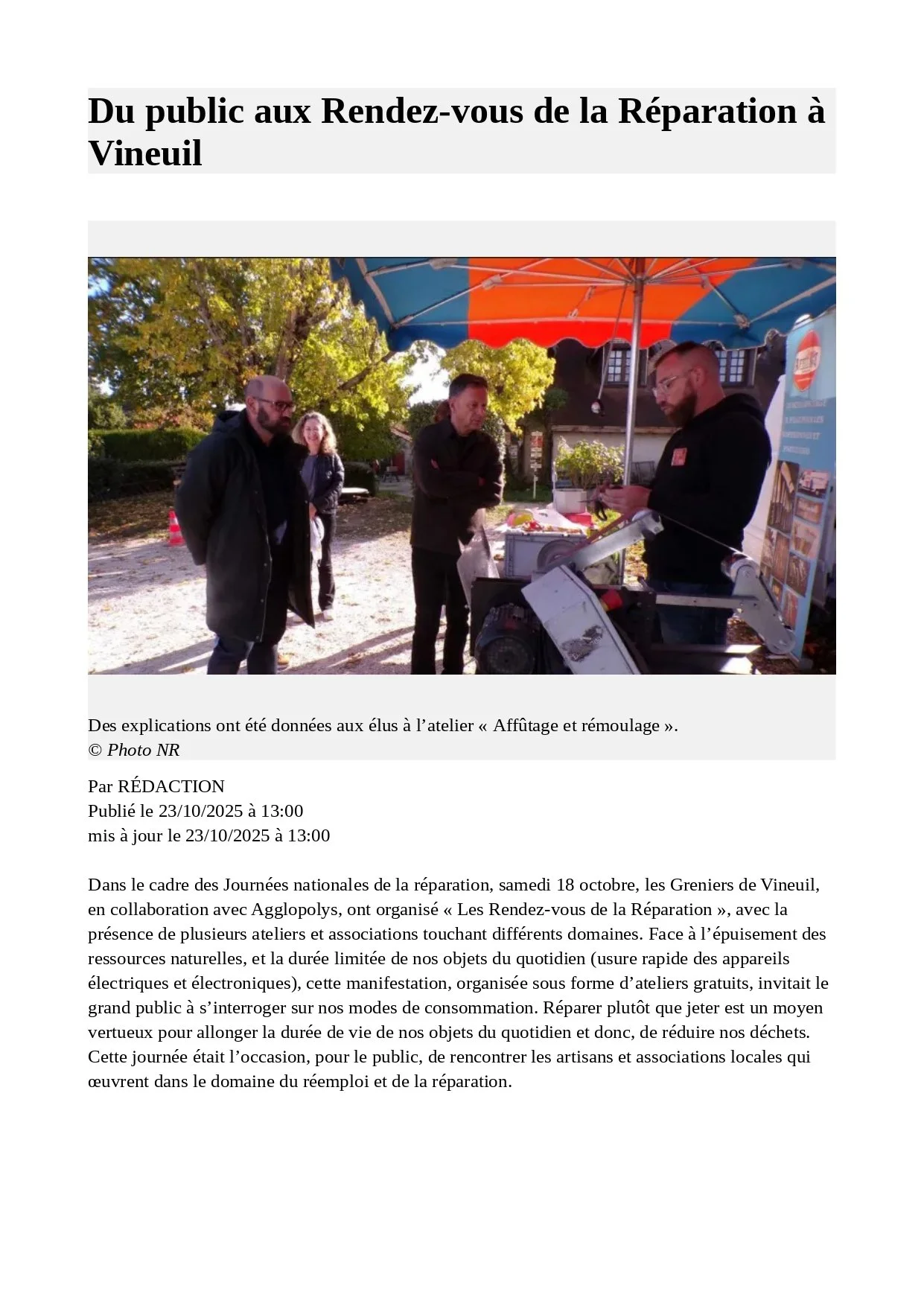 Les Journées Nationales de la Réparation, une première aux Greniers de Vineuil