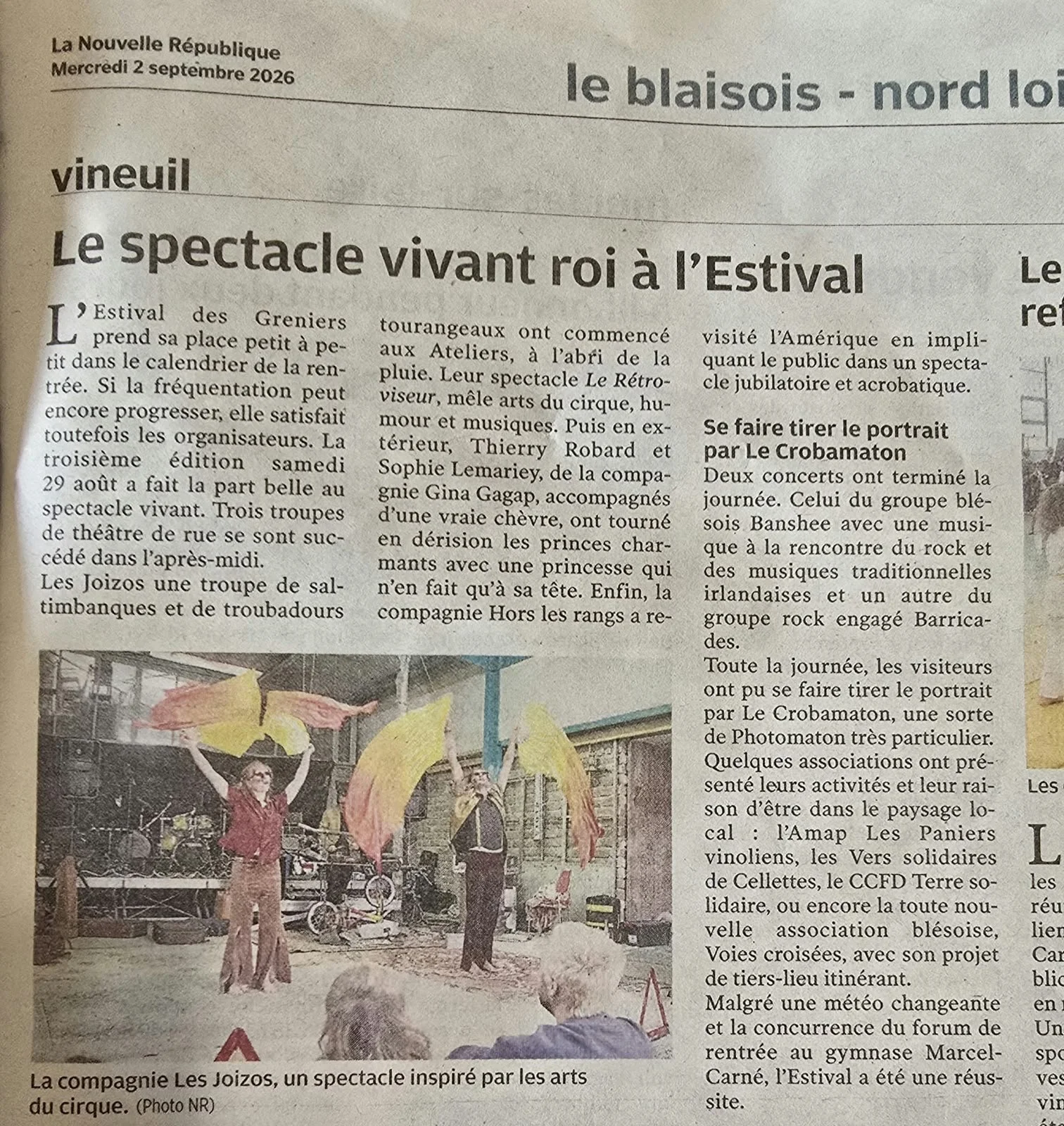 Article la NR sur L'ESTIVAL septembre 2026