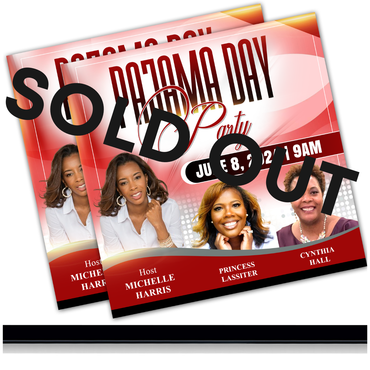 Flyers for a Soul Food Day event featuringhost Michelle Harris, Princess Lassiter, and Cynthia Hall, scheduled for June 8, 2021, at 9 AM, with photos of three women and event details.