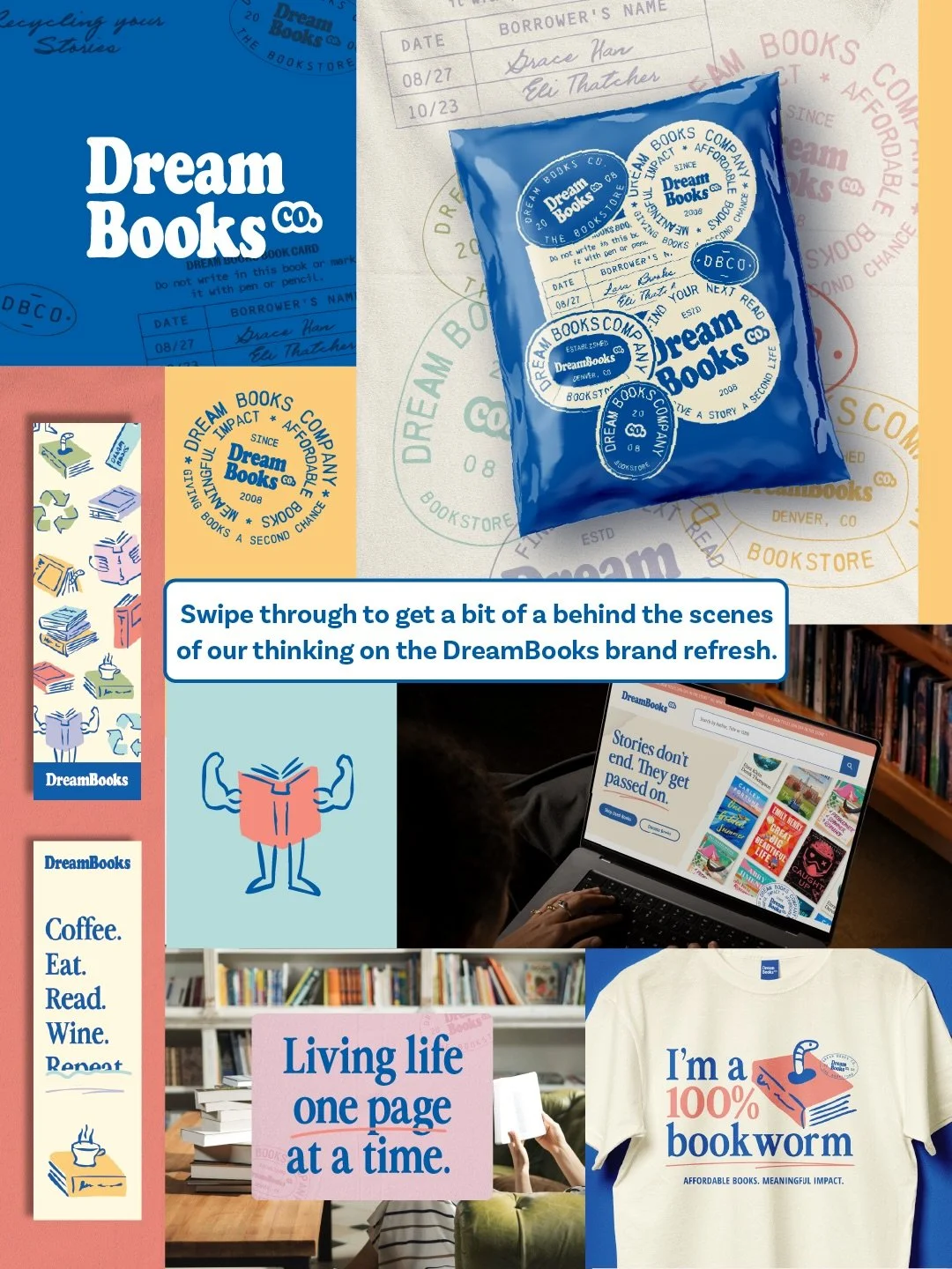 What are you supposed to think about when refreshing and subtly repositioning a brand? Here&rsquo;s a more detailed look at the @dreambooksco brand refresh, slide-by-slide, as well as some explanation behind our design thinking.

1, Overview: The bra