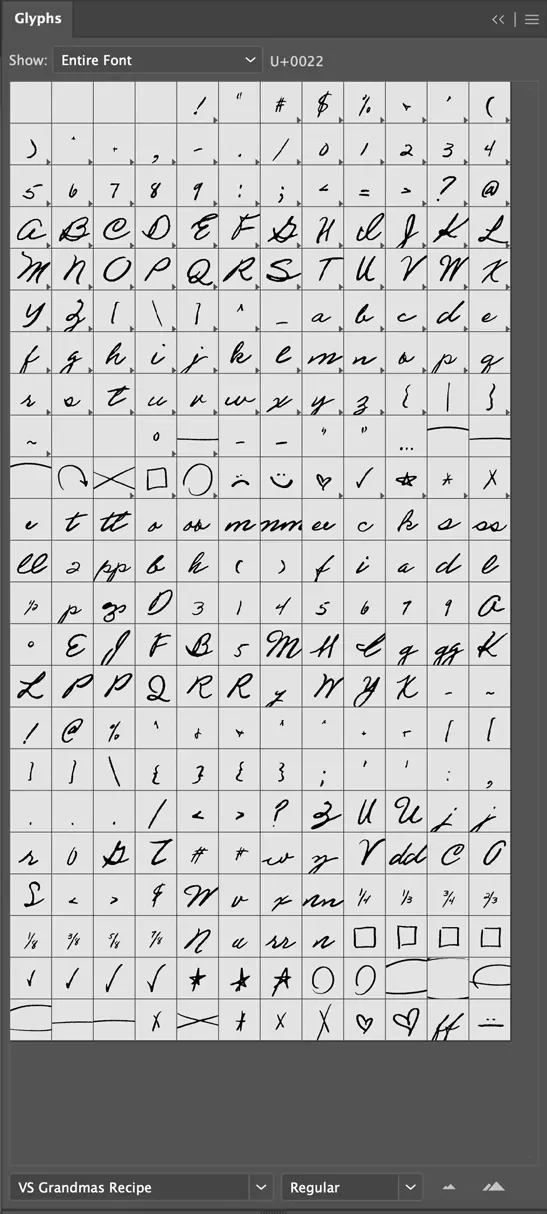 grandmas-recipe-font-glyph-panel-overview-by-vicarel-studios.webp
