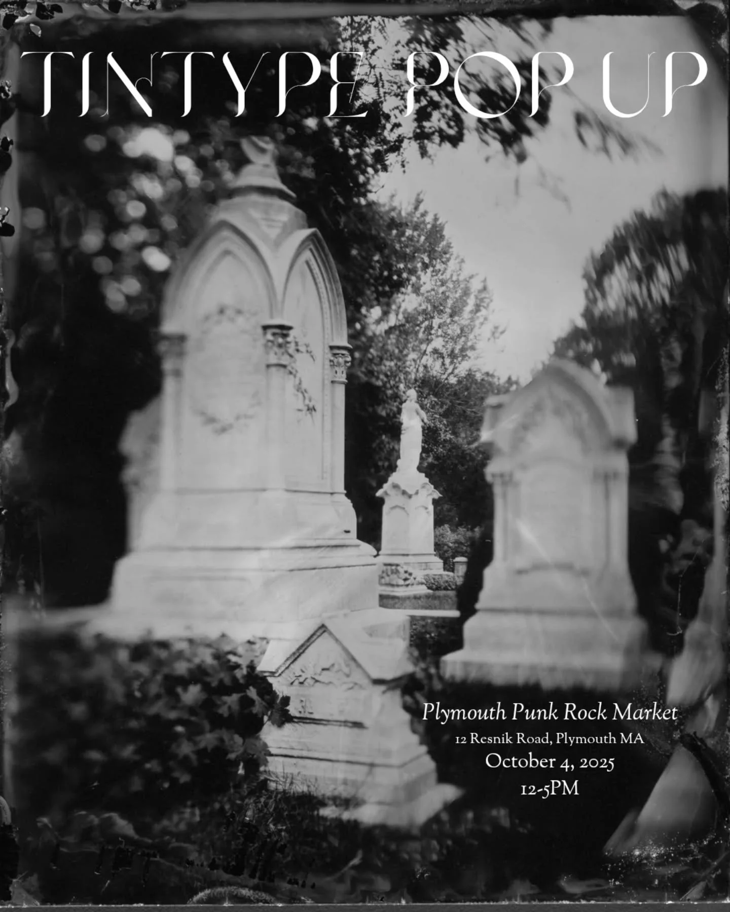 NOW BOOKING for tintype portraits at the next Plymouth Punk Rock Market! To guarantee your slot, reservations are recommended; you can sign up through the link in my bio (ashleyhumason.com &gt; booking) or my story 🖤🤘🪦