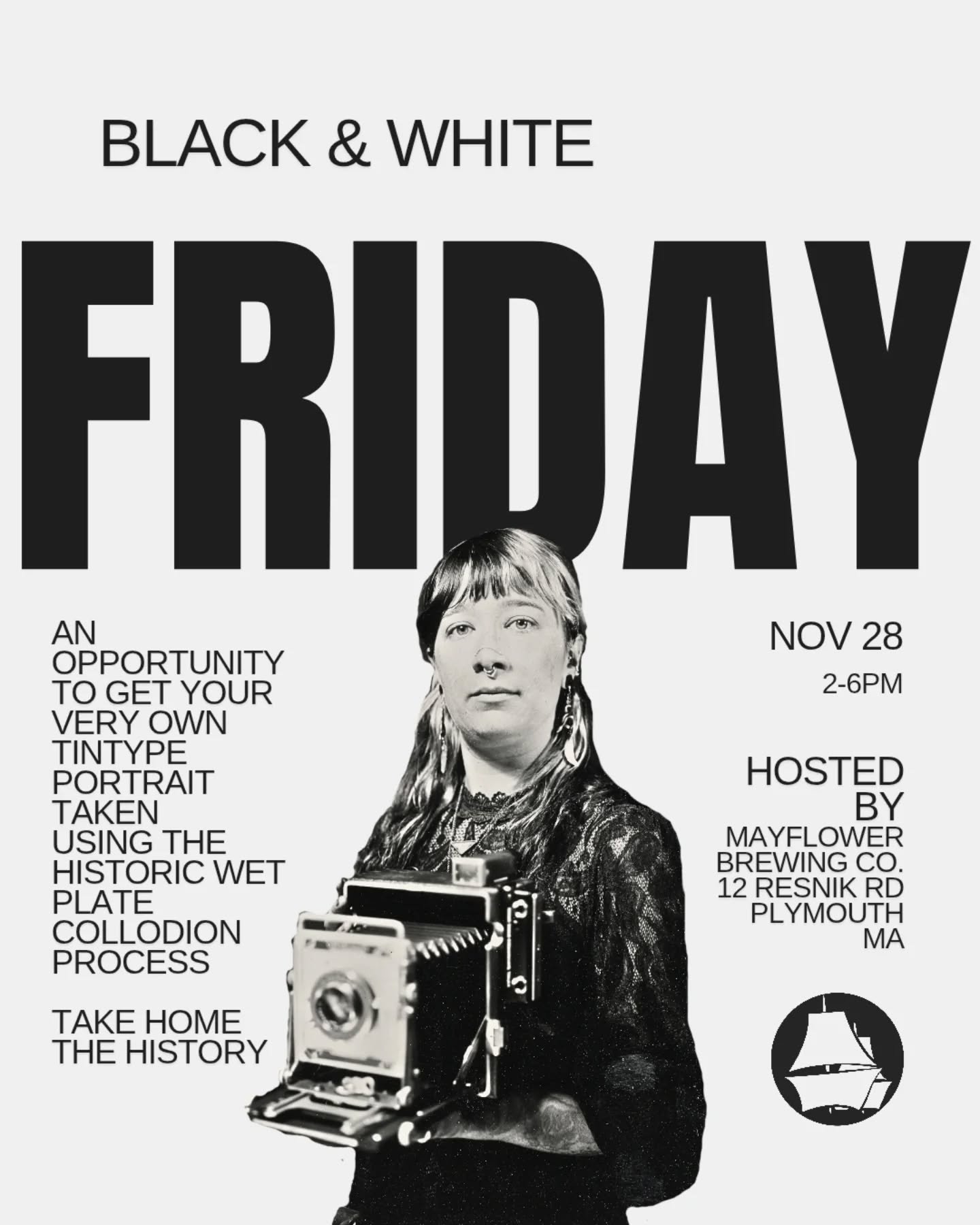 Support your local tintype artist this Black &amp; White Friday! I'll be back to my old stomping grounds at @mayflowerbrew from 2-6pm Friday 11/28 and would be thrilled to see some familiar faces! Give the gift of history this holiday season!

I'll b