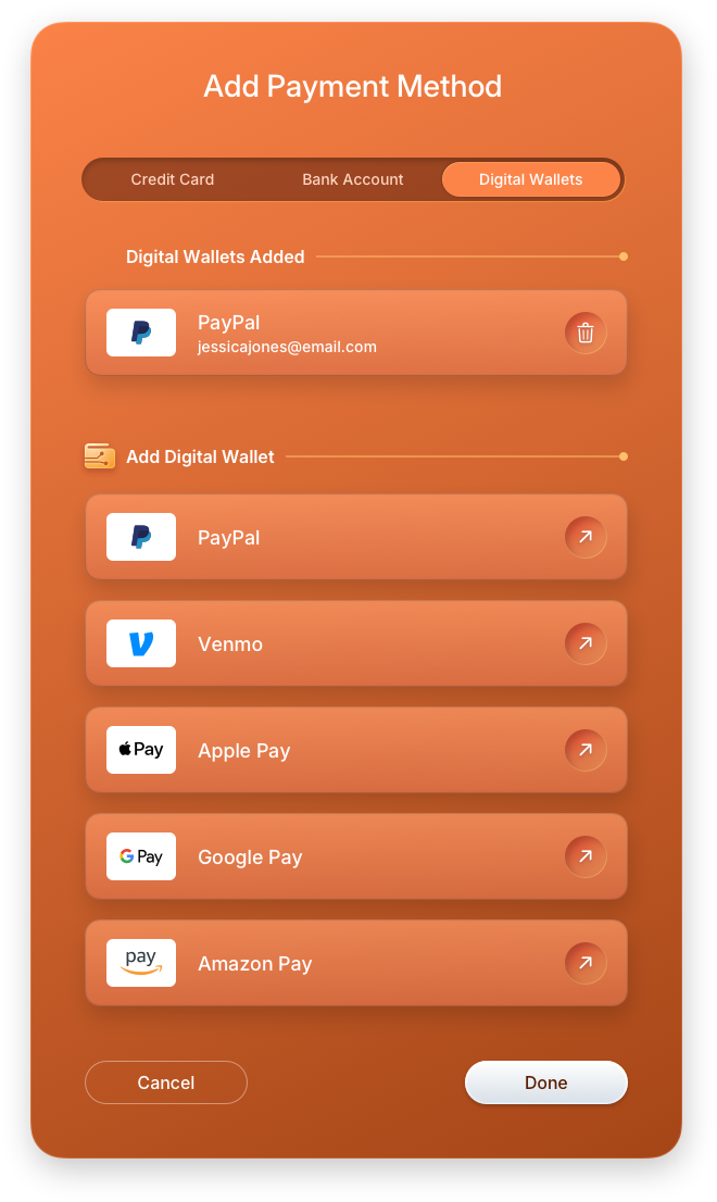 Fintech UI/UX Design - Wallet - Add Digital Wallet - Web App by The Skins Factory