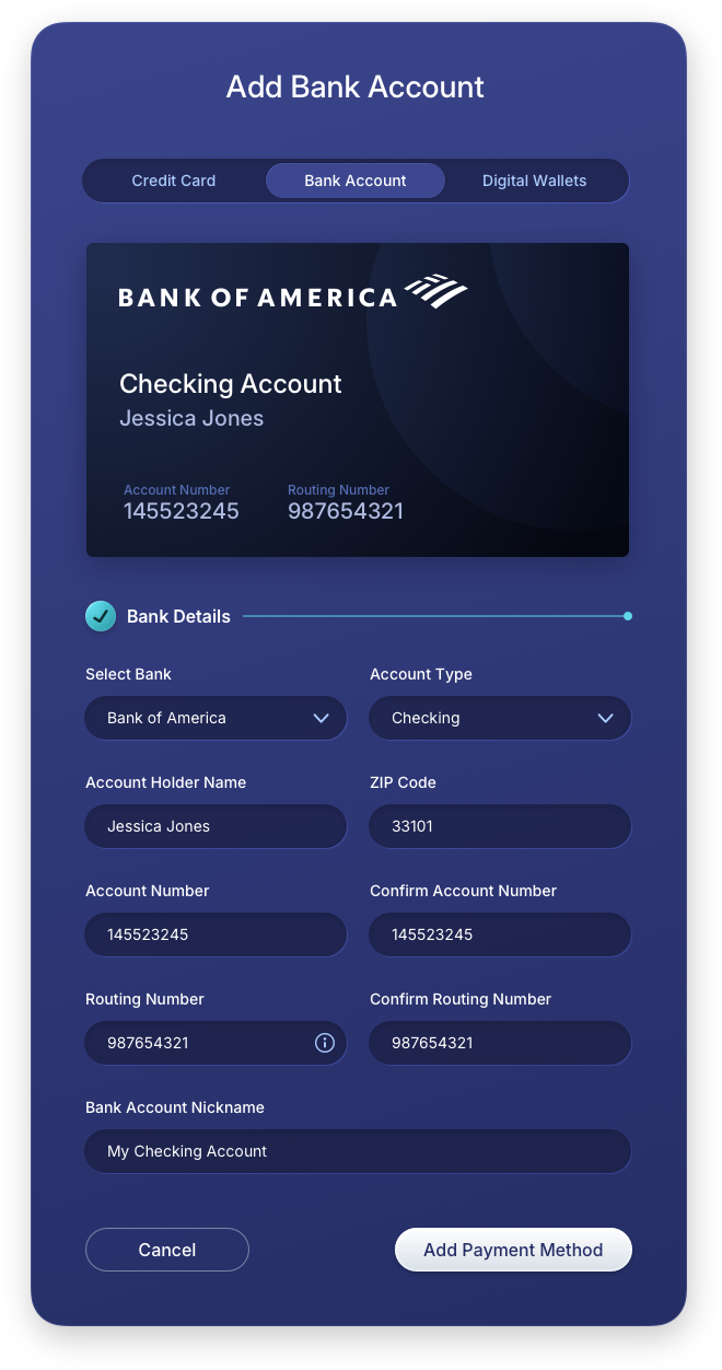 Fintech UI/UX Design - Create an Account - Add Bank Account - Web App by The Skins Factory