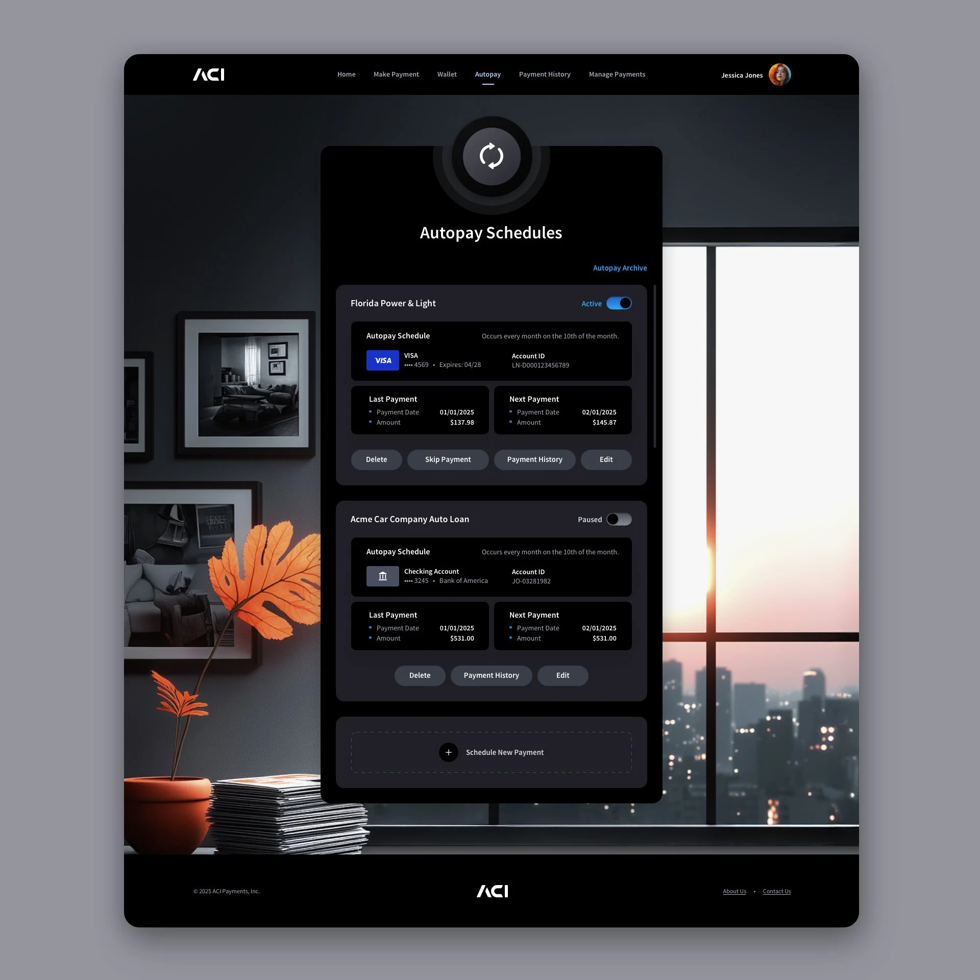 Fintech UI Design - Biller Web App - Autopay Screen  Dark Mode