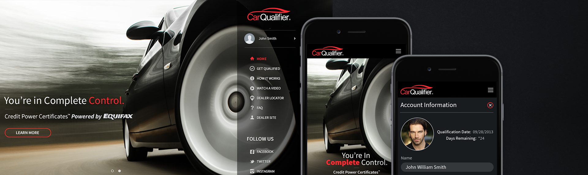 CarQualifier Browser + Mobile Application UX & UI Design CarQualifier brought in The Skins Factory to design the UX & UI for their world-class consumer mobile & browser application. CarQualifier prequalifies consumers for new vehicle loans & leases at the beginning of the sales process. Our team started the project designing the browser application's interaction and visual design, then ported the design over to a mobile phone platform. The results are a perfect visual symmetry. Over 100 screens were designed.