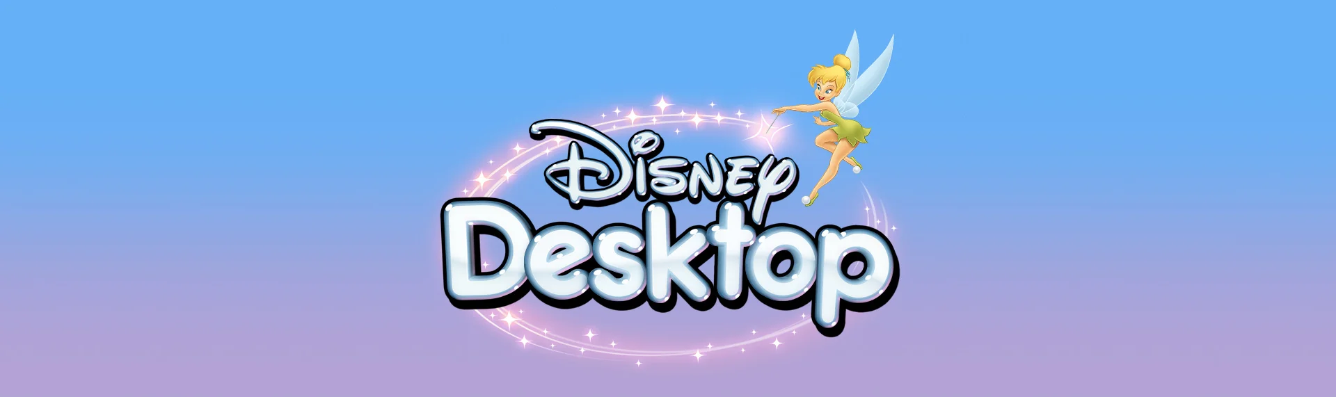 Disney Desktop Brand Identity Design, Product Name Creation An original concept name and logo we created for the official Disney Hyperdesk Windows themes. Harnessing the Disney magic we've all grown up with, the Disney Desktop would have delighted users of all ages with its playful, generously large letters, fairy dust and Tinker Bell. It was rejected by Disney for use of the name as a central part of the product title and the Tinker Bell character. The follow-up product name would end up being called: Disney's It's a Magical World.
