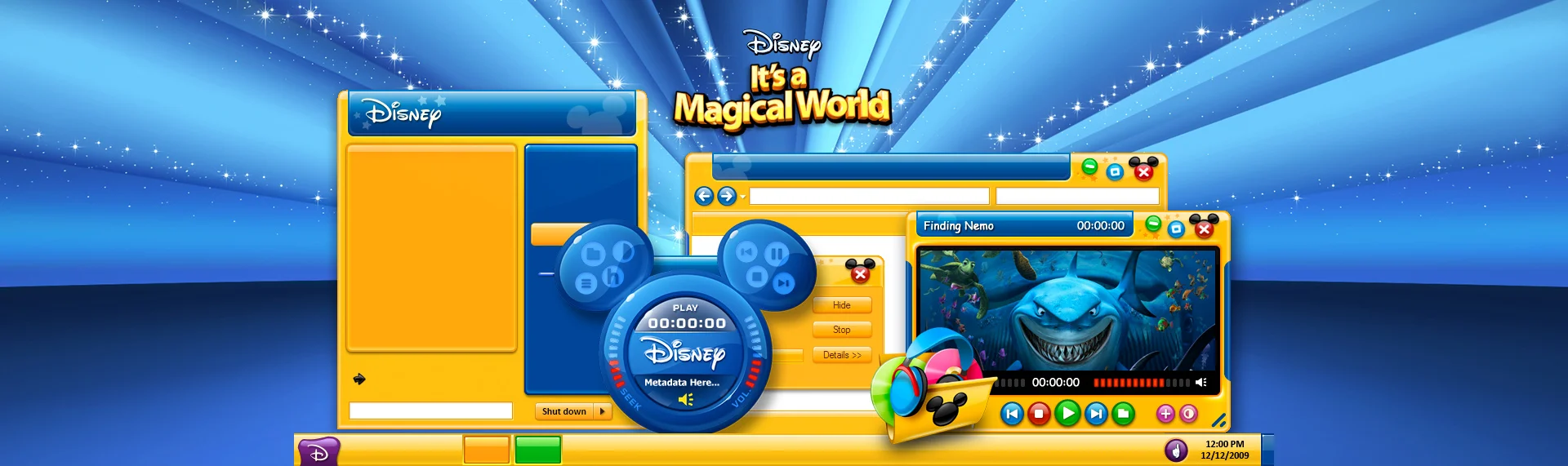 Disney's It's a Magical World Client: The Walt Disney Company Initially contracted by The Walt Disney Company and then under license, the Official Disney Desktop theme for Windows 7, Vista & XP, features 5 color themes, an assortment of magical desktop icons, custom wallpapers, a fun Mickey Mouse iTunes audio remote and a Windows Media Player skin. The theme was powered by The Skins Factory's advanced Windows desktop theming solution Hyperdesk, Unfortunately, this magical theme is no longer available.