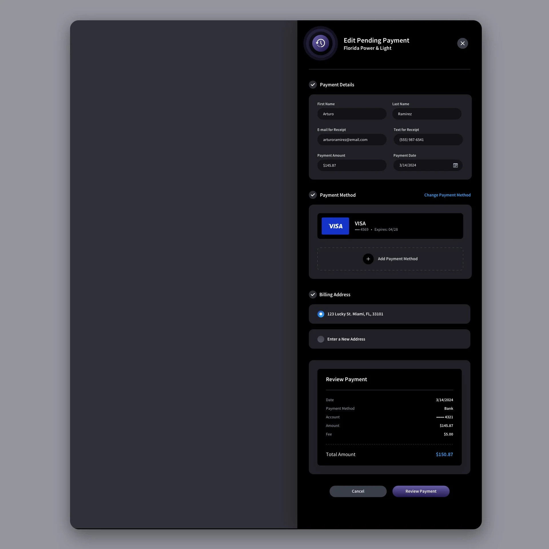 Fintech Biller UI UX Design - Manage Pending Payments - Dark Mode 4.jpg