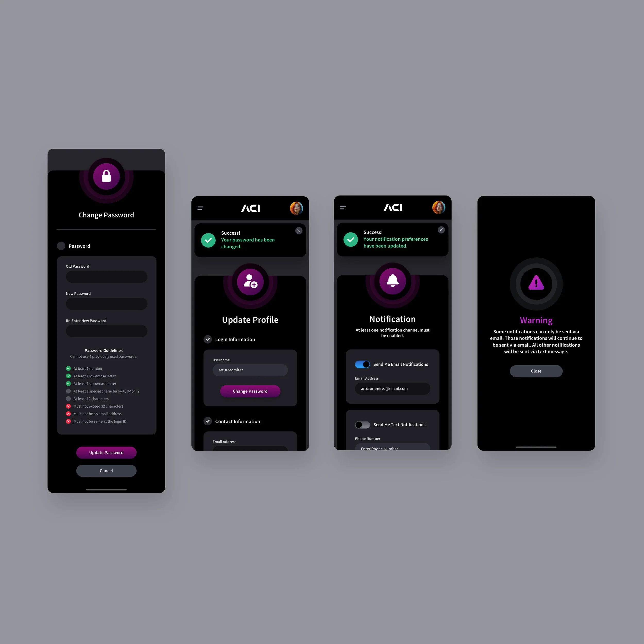 Fintech mobile app UI UX design - Profile Screens - Dark Mode 2.jpg