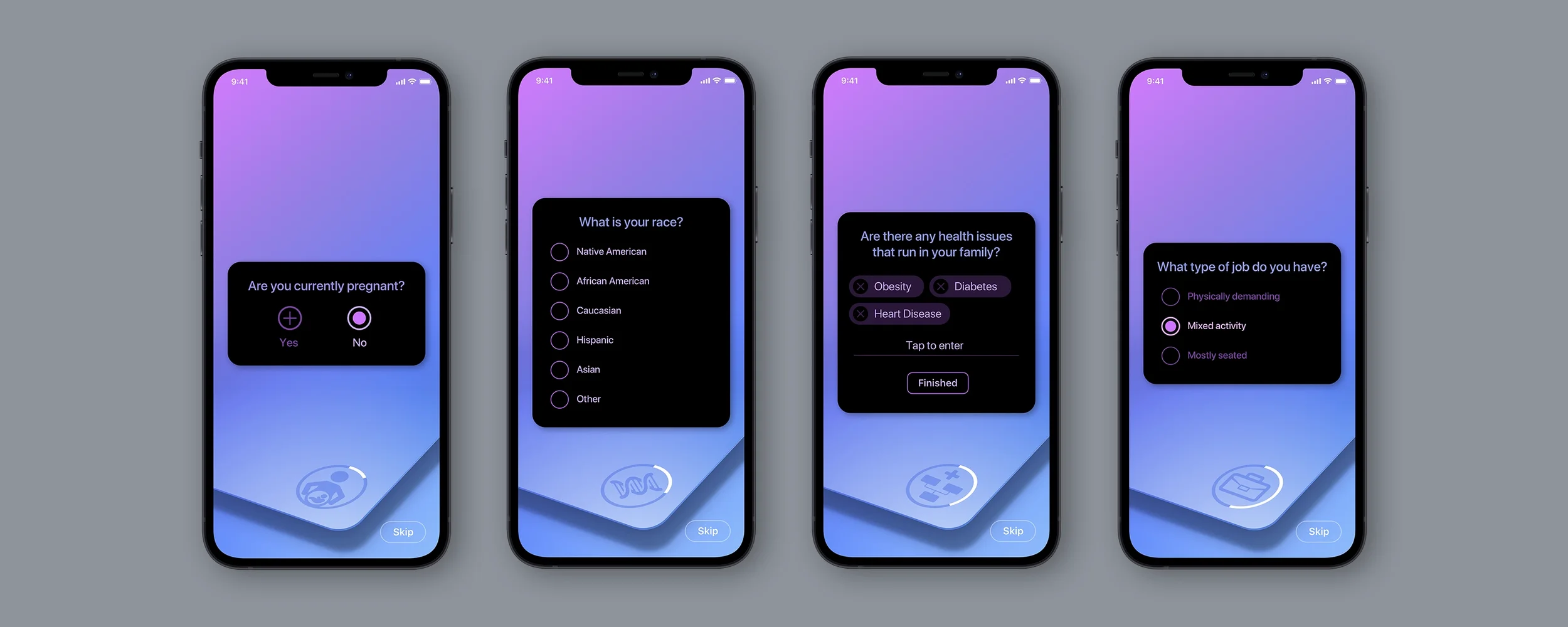 Patientory mobile healthtech onboarding questionnaire, interface design image set two