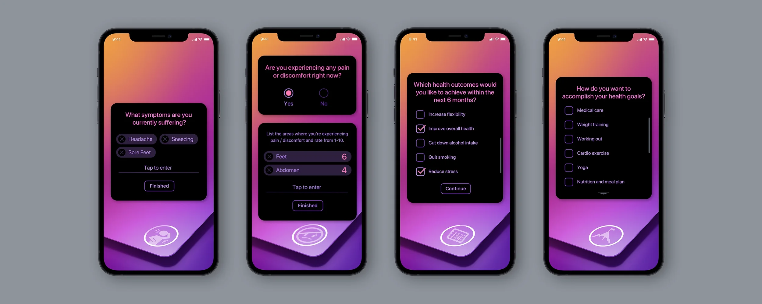 Patientory mobile healthtech onboarding questionnaire, interface design image set five