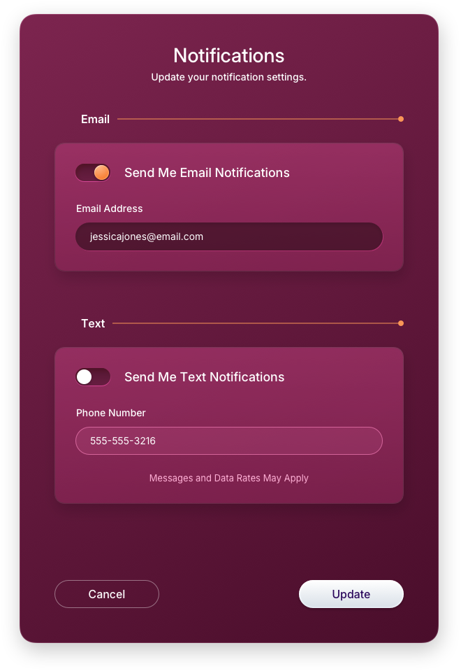 Fintech UI/UX Design - Profile - Notifications Panel - Web App by The Skins Factory