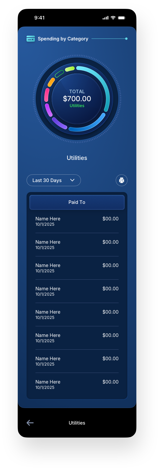 Fintech Mobile UI/UX Design - Dashboard Category Details Utilities Screen - Web App by The Skins Factory