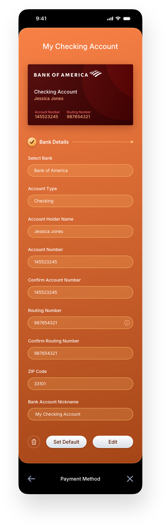 Fintech Mobile UI/UX Design - Wallet Bank Account Information Viewable Only - Web App by The Skins Factory
