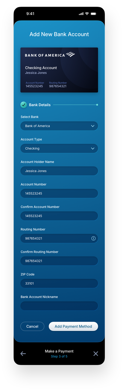 Fintech Mobile UI/UX Design - Step 3b Add Bank Account - Web App by The Skins Factory