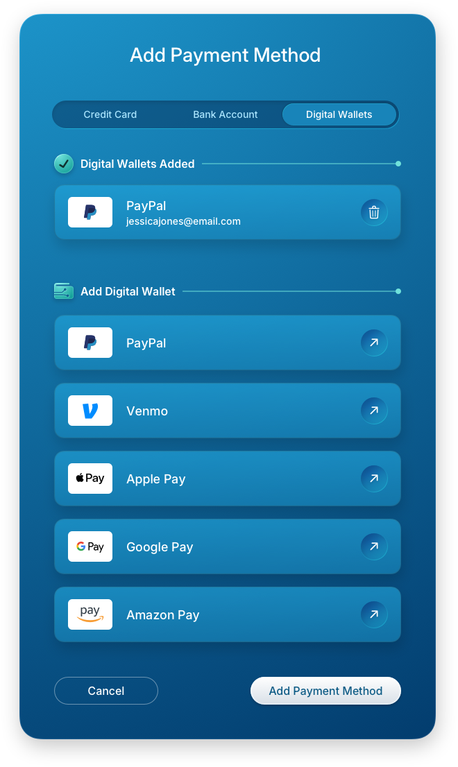 Fintech UI/UX Design - Add Payment Method - Digital Wallet Form - Web App by The Skins Factory