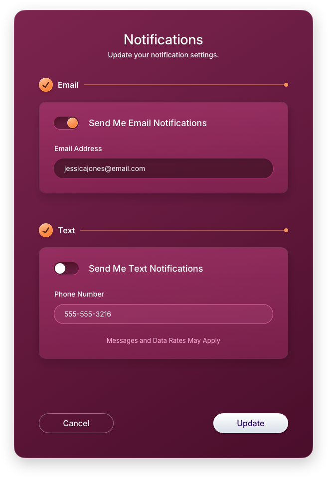 Fintech UI/UX Design - Profile - Notifications Panel - Web App by The Skins Factory