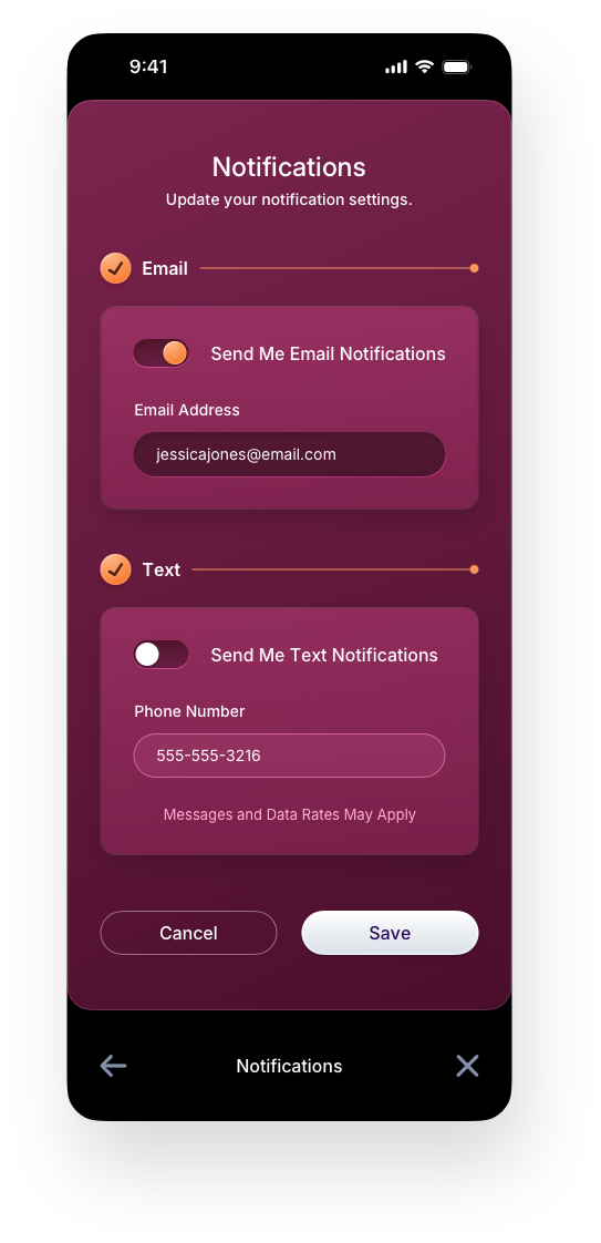Fintech Mobile UI/UX Design - Profile Notifications Settings Screen - Web App by The Skins Factory