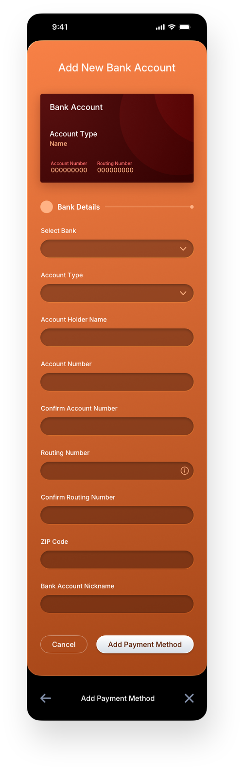 Fintech Mobile UI/UX Design - Wallet Add Bank Account Blank Form - Web App by The Skins Factory