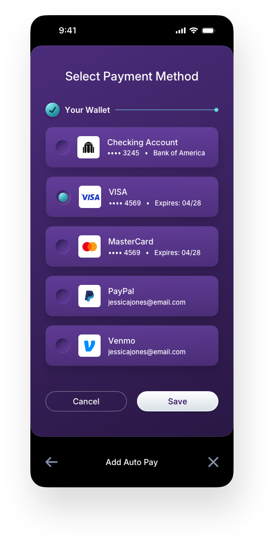 Fintech Mobile UI/UX Design - AutoPay Select Payment Method Screen - Web App by The Skins Factory