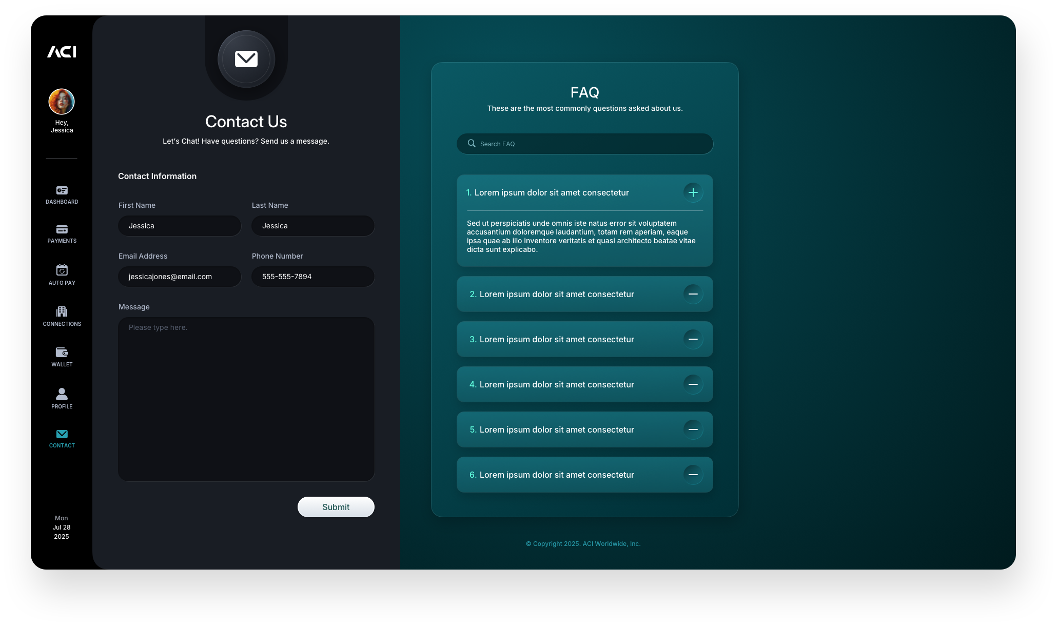 Fintech UI/UX Design - Contact Us Screen - Web App by The Skins Factory
