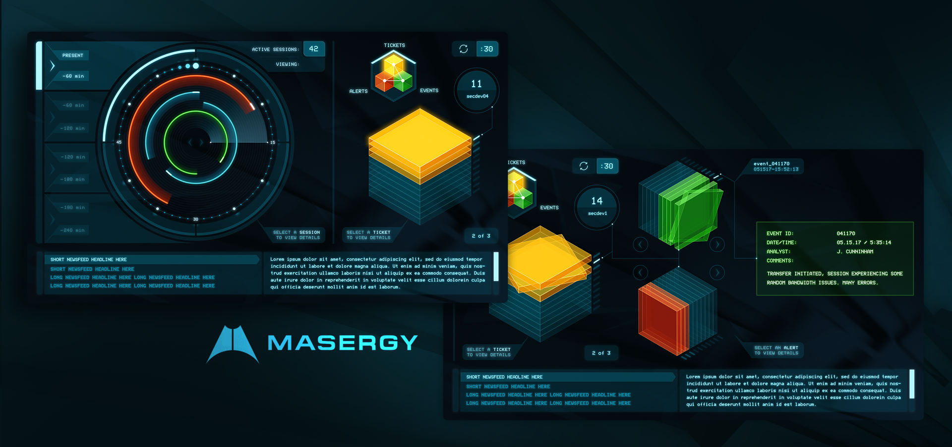 Masergy animated cybersecurity enterprise web application UI/UX design by The Skins Factory
