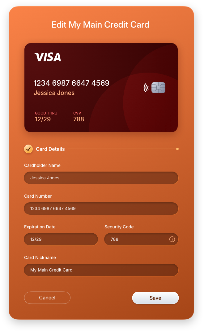 Fintech UI/UX Design - Wallet - Delete and Edit Credit Card - Web App by The Skins Factory