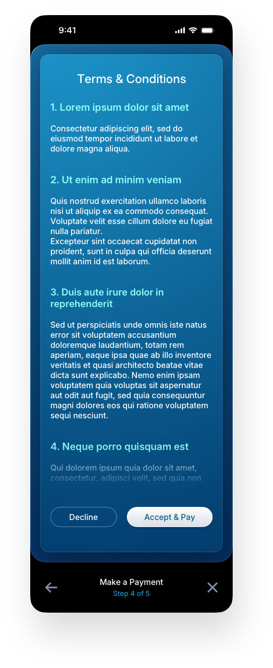 Fintech Mobile UI/UX Design - Step 4 Terms and Conditions - Web App by The Skins Factory