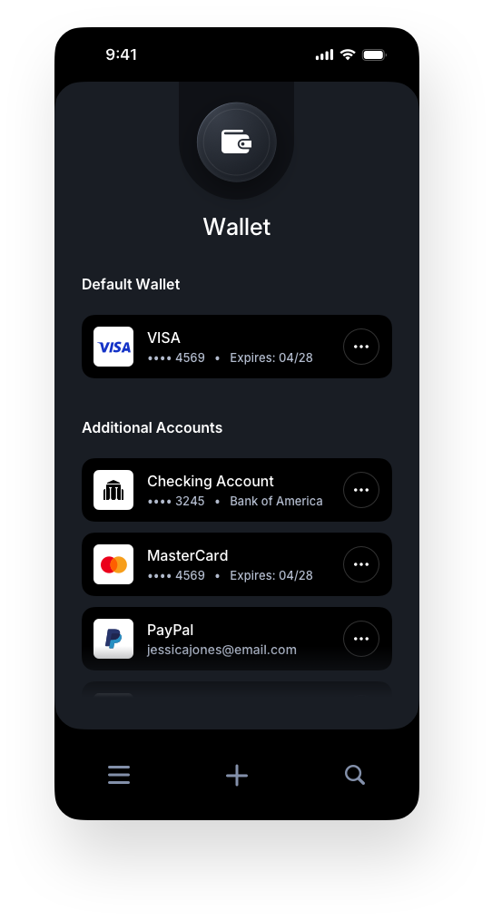 Fintech Mobile UI/UX Design - Wallet Main Screen Populated - Web App by The Skins Factory