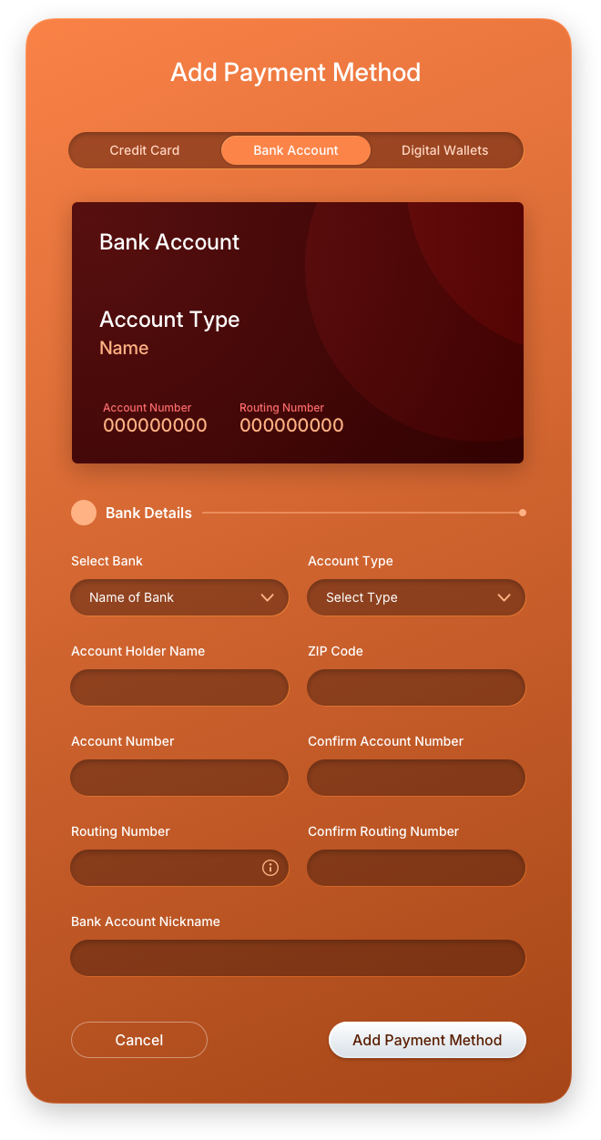 Fintech UI/UX Design - Wallet - Add Bank Account - Blank - Web App by The Skins Factory