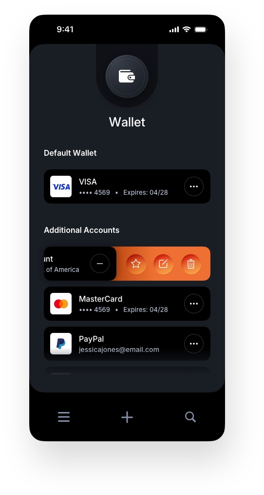 Fintech Mobile UI/UX Design - Wallet Row Functionality Reveal - Web App by The Skins Factory