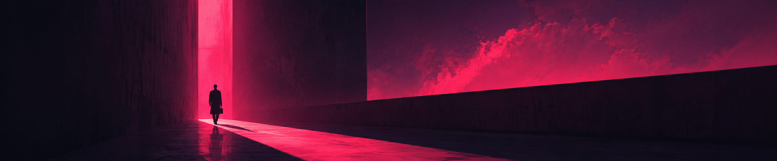 Why Are Cybersecurity Dashboards So Hard to Use question represented by a solitary figure within a dark brutalist architectural environment