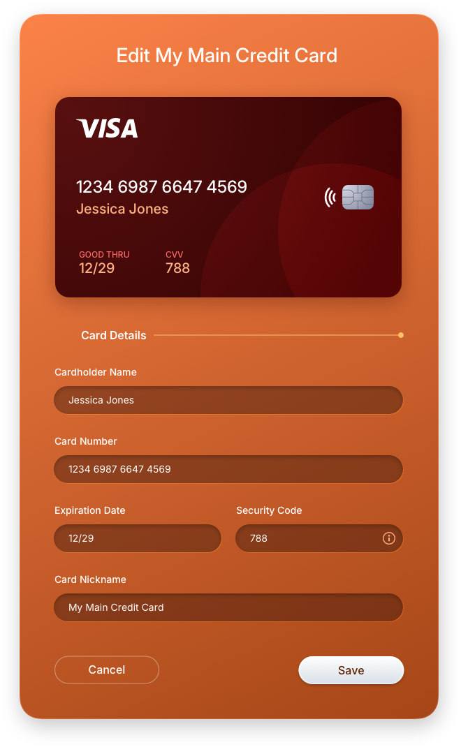 Fintech UI/UX Design - Wallet - Delete and Edit Credit Card - Web App by The Skins Factory