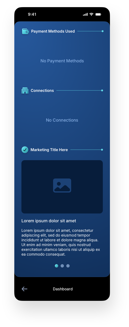 Fintech Mobile UI/UX Design - Dashboard Payment Methods and Connections Empty State Screen - Web App by The Skins Factory
