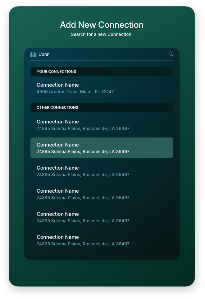 Fintech UI/UX Design - Connections - Live Search - Web App by The Skins Factory