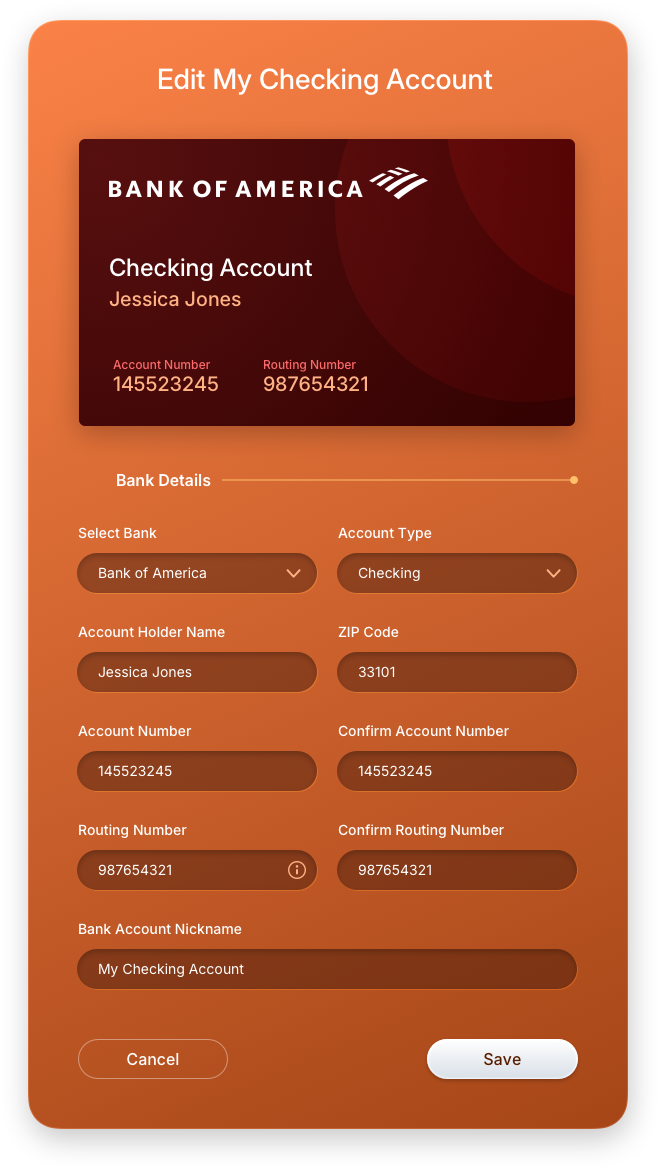 Fintech UI/UX Design - Wallet - Edit Bank Account Information - Web App by The Skins Factory