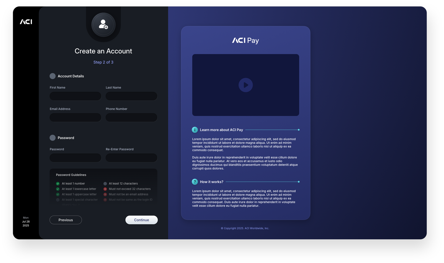 Fintech UI/UX Design - Create an Account - Step 2a - Web App by The Skins Factory
