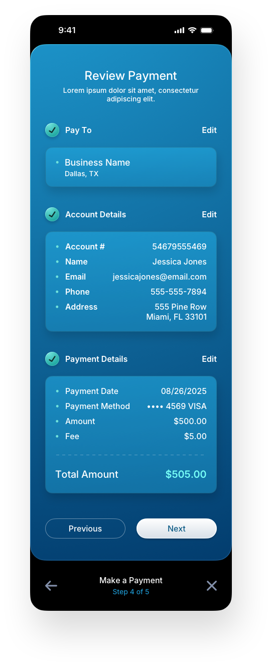 Fintech Mobile UI/UX Design - Step 4 Review - Web App by The Skins Factory
