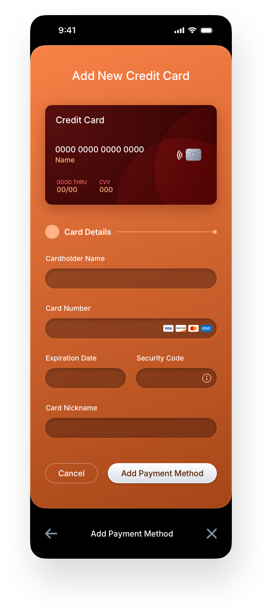 Fintech Mobile UI/UX Design - Wallet Add Credit Card Blank Form - Web App by The Skins Factory