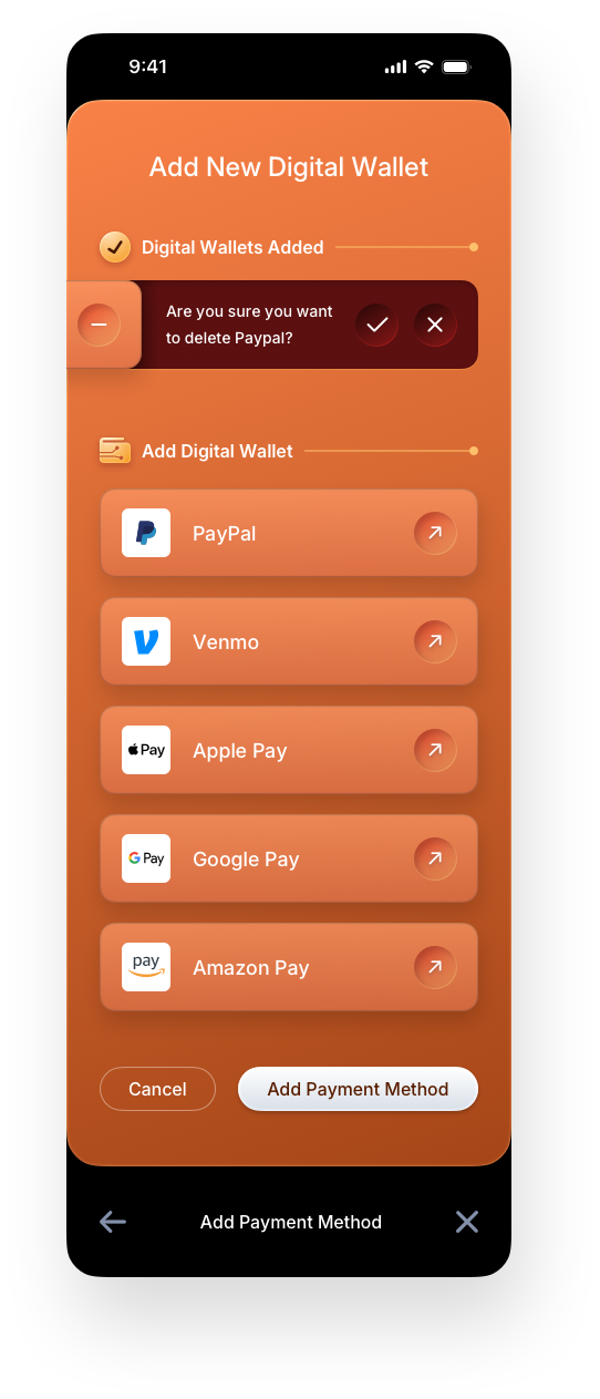 Fintech Mobile UI/UX Design - Wallet Digital Wallet Row Functionality Reveal - Web App by The Skins Factory