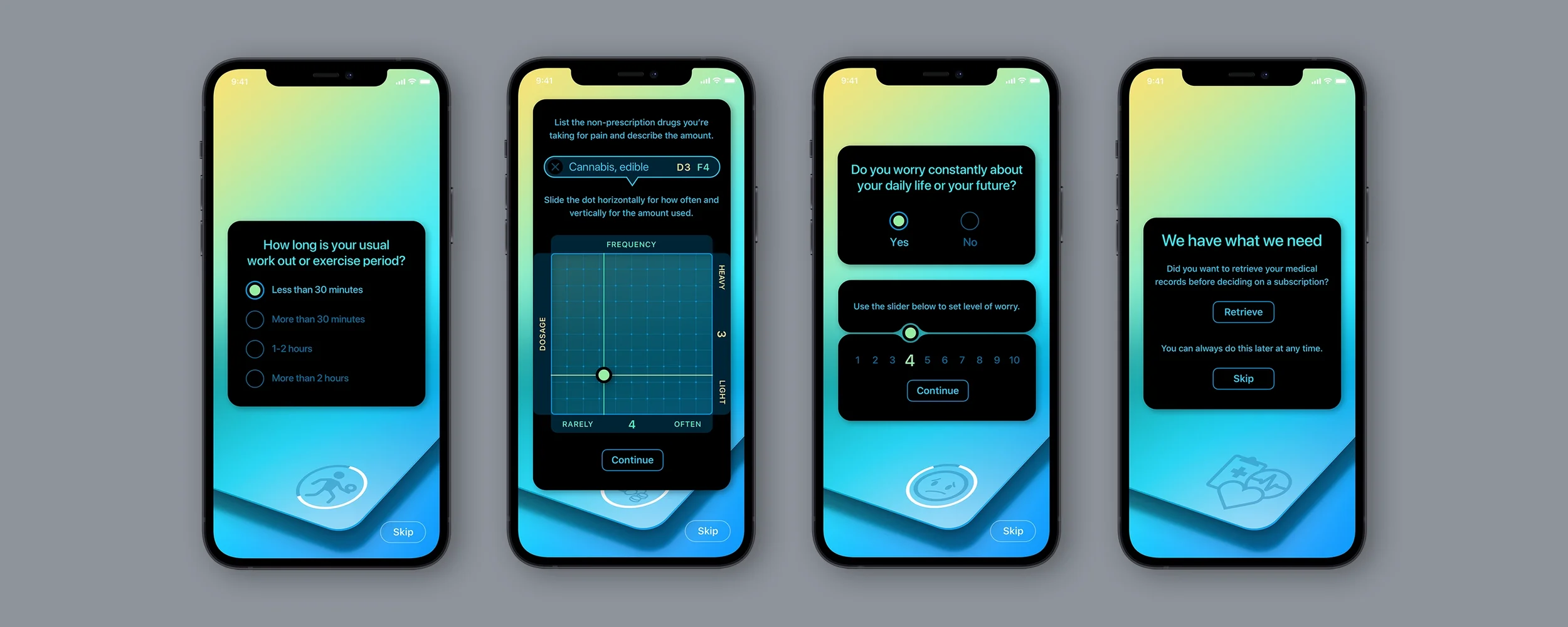 Patientory mobile healthtech onboarding questionnaire, interface design image set four
