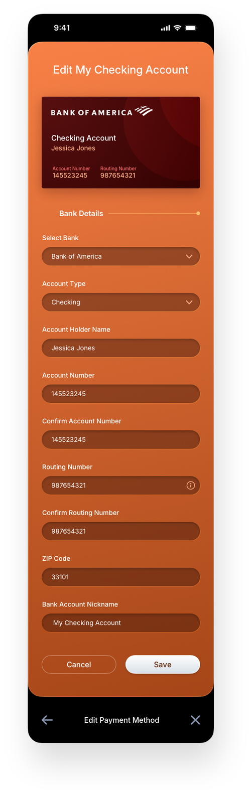 Fintech Mobile UI/UX Design - Wallet Edit Bank Account Information - Web App by The Skins Factory
