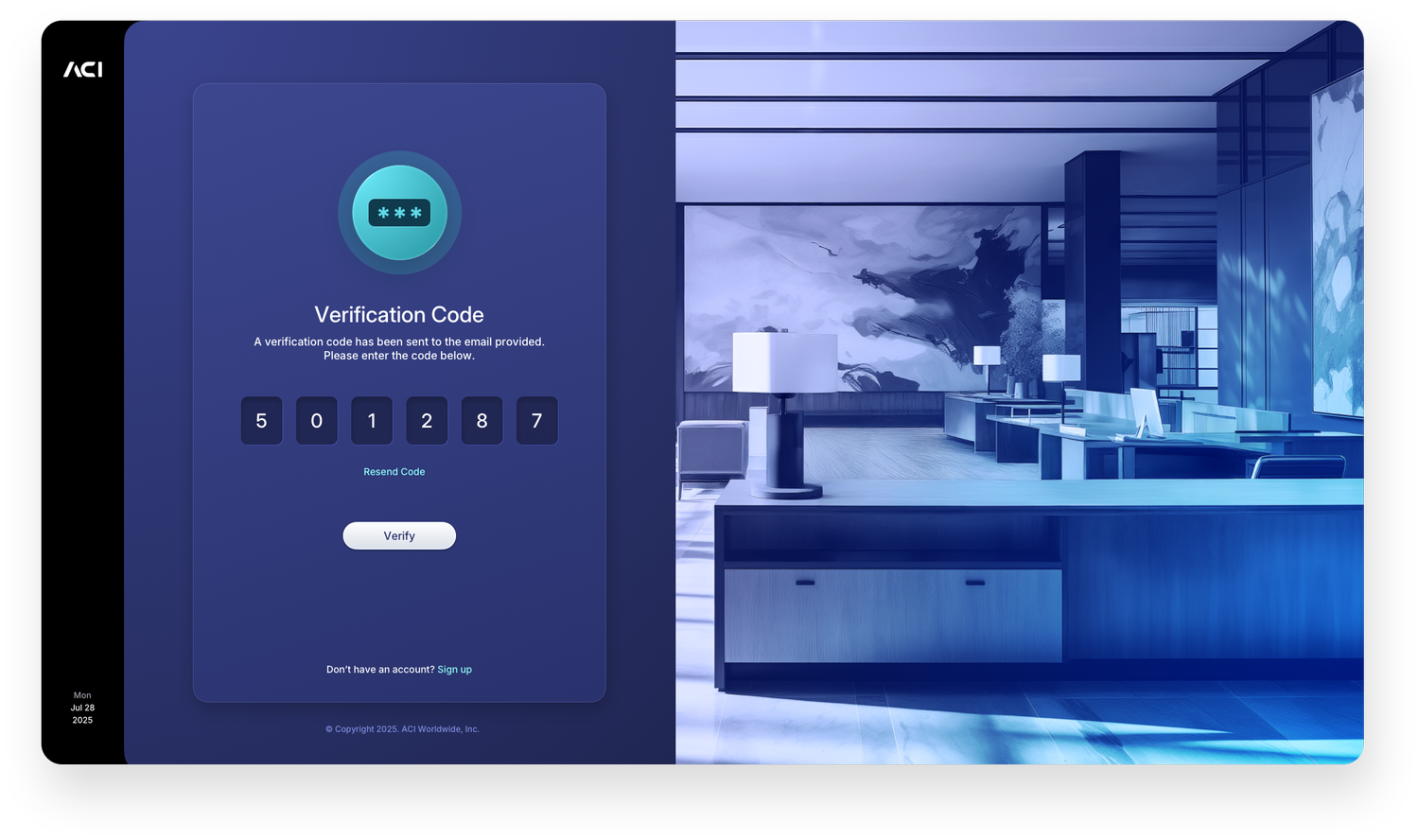 Fintech UI/UX Design - Login Screen - Verification Code - Web App by The Skins Factory