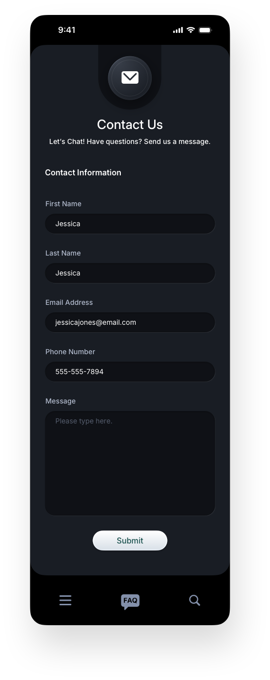 Fintech Mobile UI/UX Design - Contact Us Screen - Web App by The Skins Factory