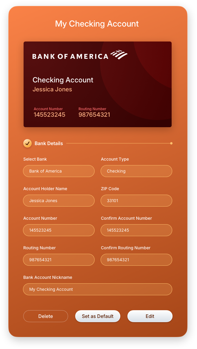Fintech UI/UX Design - Wallet - Bank Account Information - Viewable Only - Web App by The Skins Factory