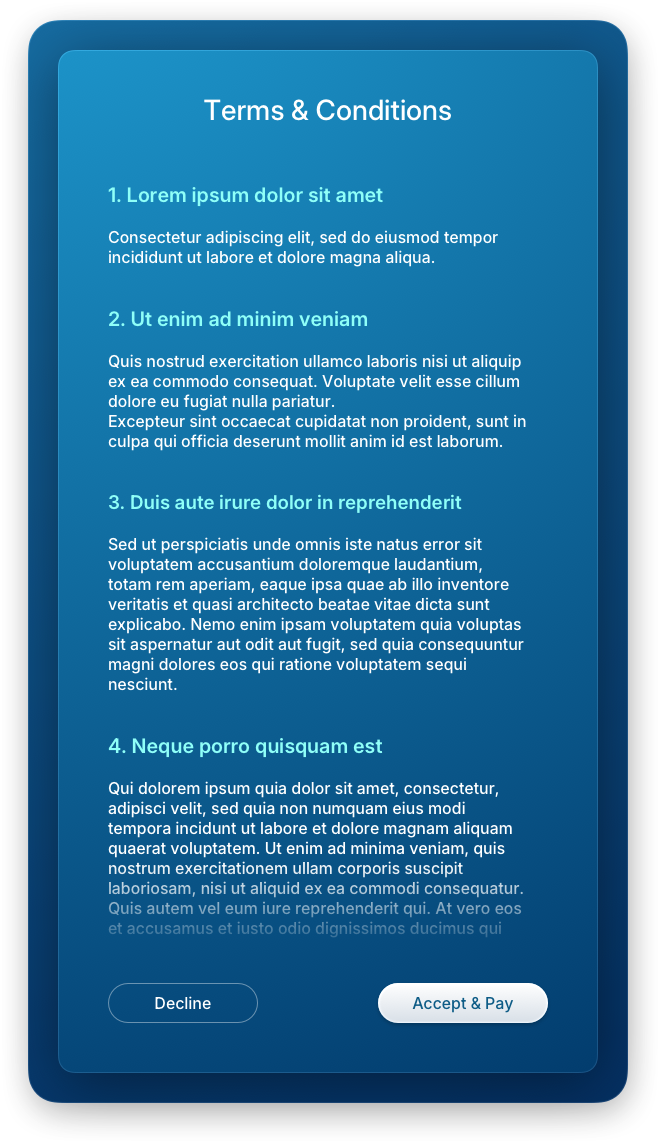 Fintech UI/UX Design - Make a Payment - Step 4 Terms and Conditions - Web App by The Skins Factory